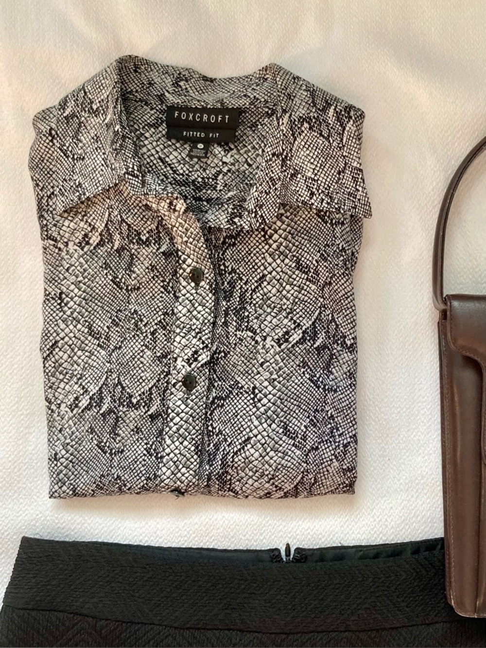 Foxcroft Snakeskin Print Black & White Button Up Shirt Petite